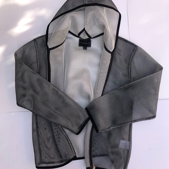 Tonia Debellis silver grey net jacket Designer Longsleeve Mesh Hooded Zip - Picture 4 of 14